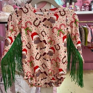 New With Tags- Festive Holiday Bodysuit with Green Fringe